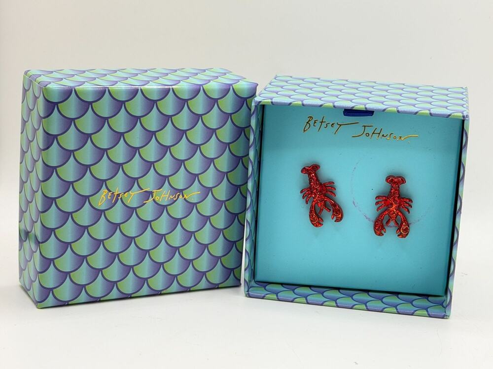 Betsey Johnson Red Lobster Earrings In Gift Box